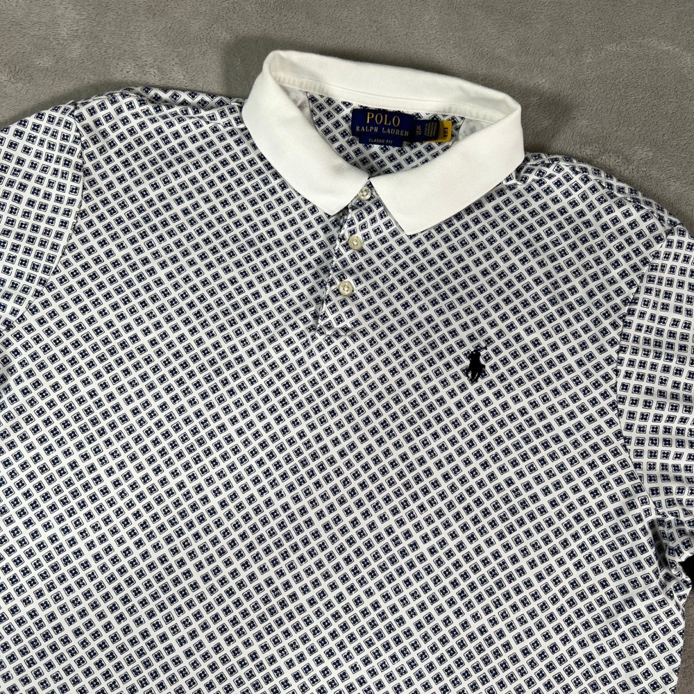 Polo Ralph Lauren Polo Shirt Men's XL White Classic Fit Geometric Micro Print - Picture 1 of 10
